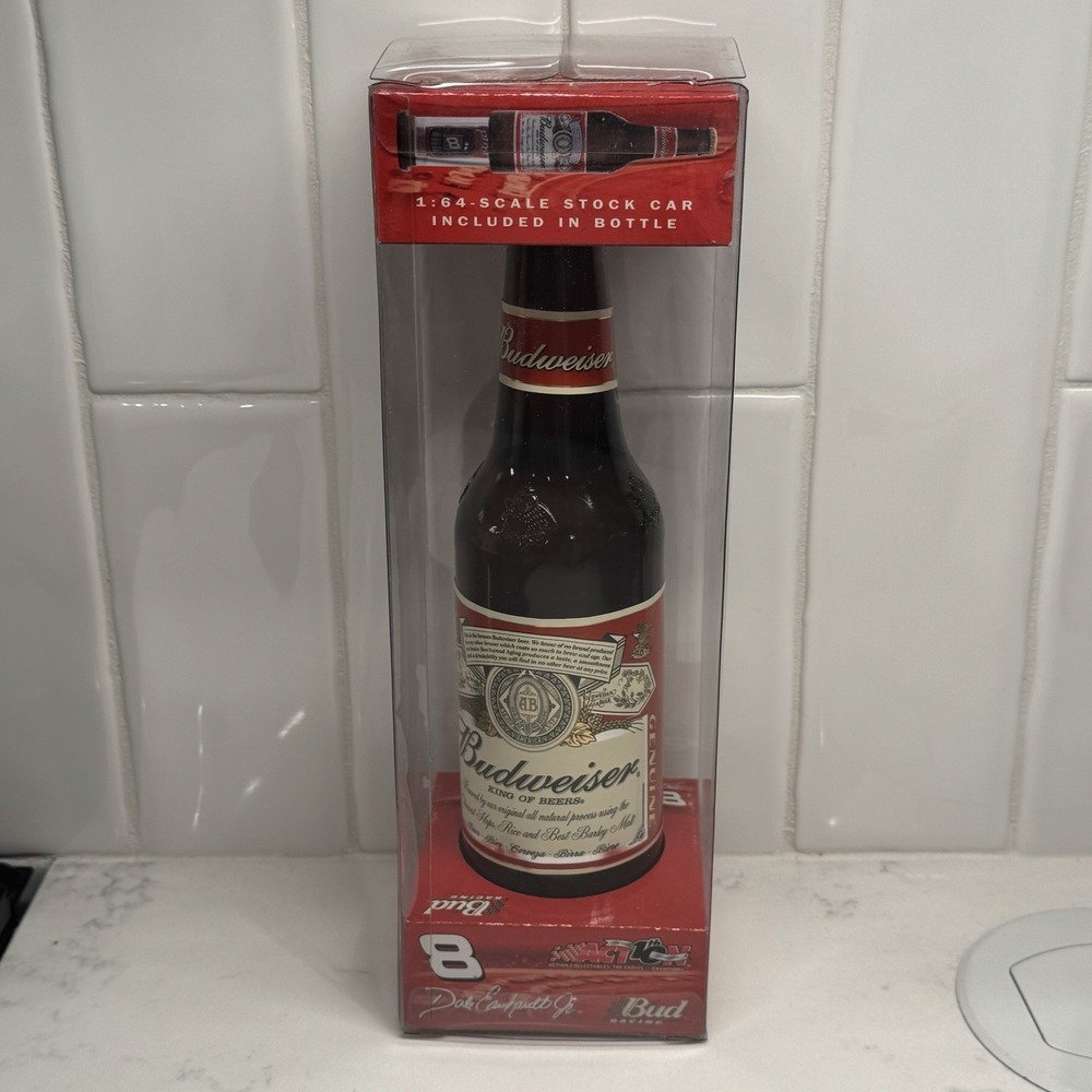 DALE EARNHARDT JR 2002 ACTION #8  CAR IN BUDWEISER BEER BOTTLE NASCAR  NIB